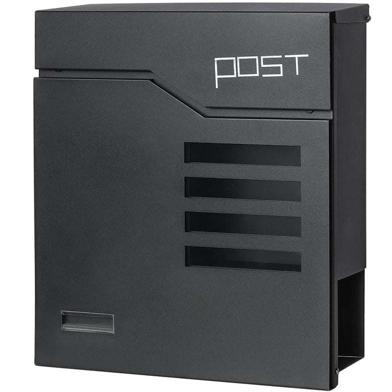 Jssmst Locking Mailbox Wall Mount- Waterproof mailboxes with Secure Key Lock and Newspaper Compartment, Key Lock Drop Box Extra Large Capacity, 12.9 x 4.1 x 14.2 Inch, SM-HPB938 Black New - Image 1